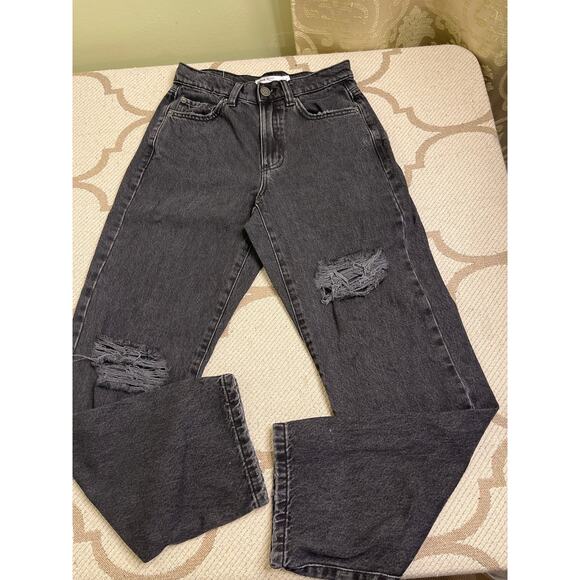 Garage denim black distressed vintage straight jeans, size: 0/ 24 - Picture 2 of 13